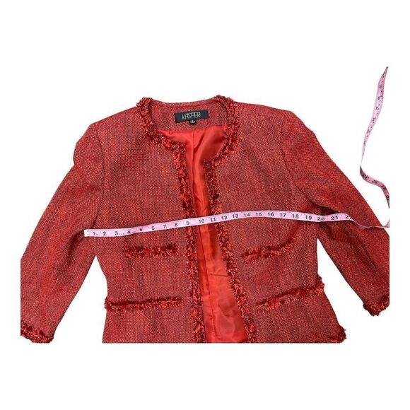 Kasper Redish Tweed Jacket Blazer Fringe 3/4 Sleeve Sz 8 Office Feminine Classic - Picture 4 of 7